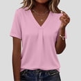 thumbnail image 2 of DeHolifer Women's V-Neck T-Shirts Cute Floral Printed Short Sleeve Boho Dressy Tunic Tops Summer Casual Pleated Outfits Pink M, 2 of 8