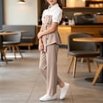 thumbnail image 5 of HBGVBA Girls 2 Piece Outfit Short Sleeve Colorblock Top with Wide Leg Pants Casual Set for 4-13 Years, 5 of 5