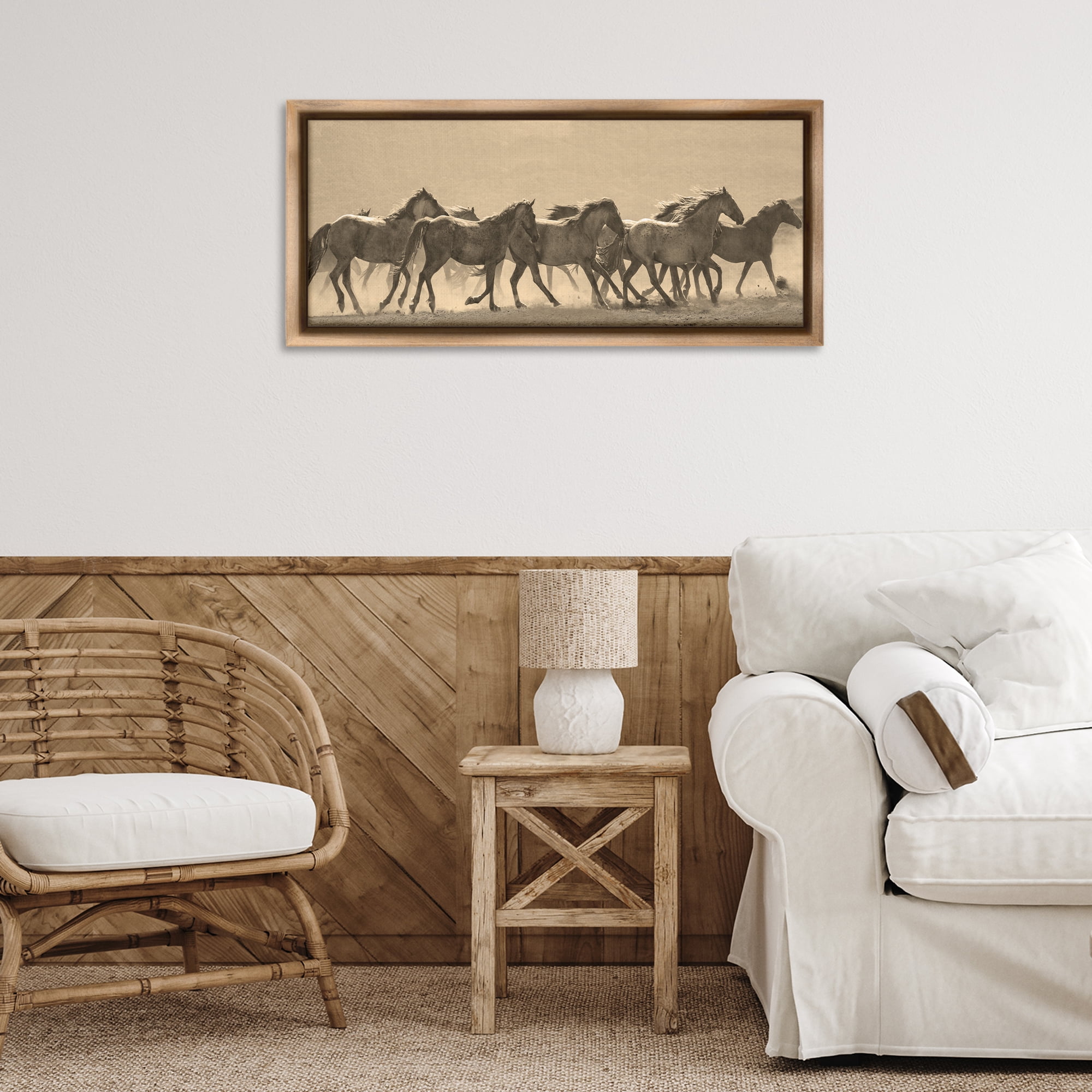 Stupell Industries Western Horses Gallop Animals Photography Brown Floater Framed Canvas Art Print Wall Art, 31 x 14