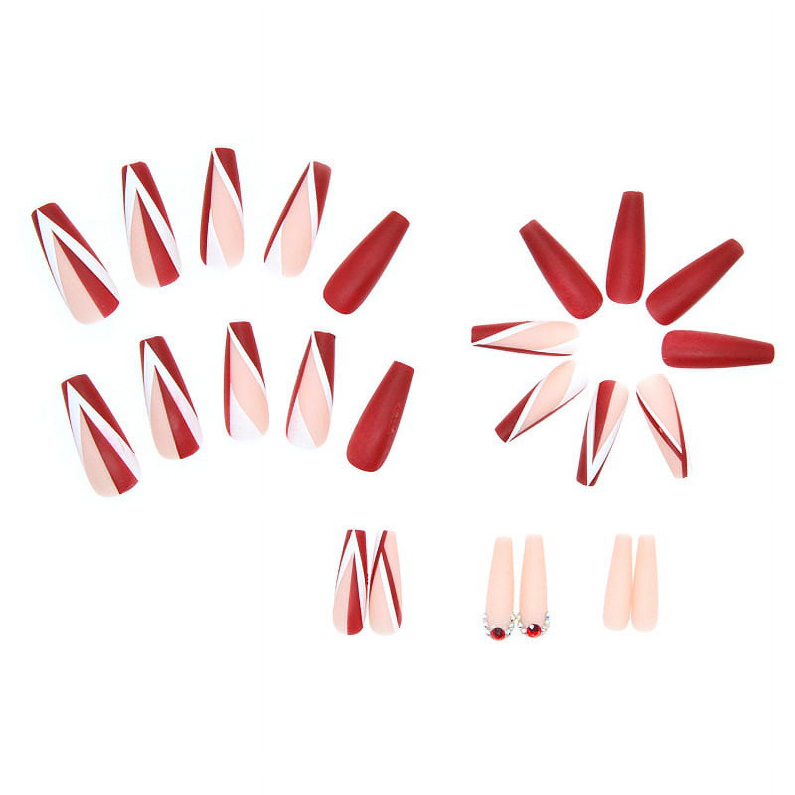 Fofosbeauty 24 Pcs Long False Nails Press On Nails Designs 2022 Red And White French Cross 8624