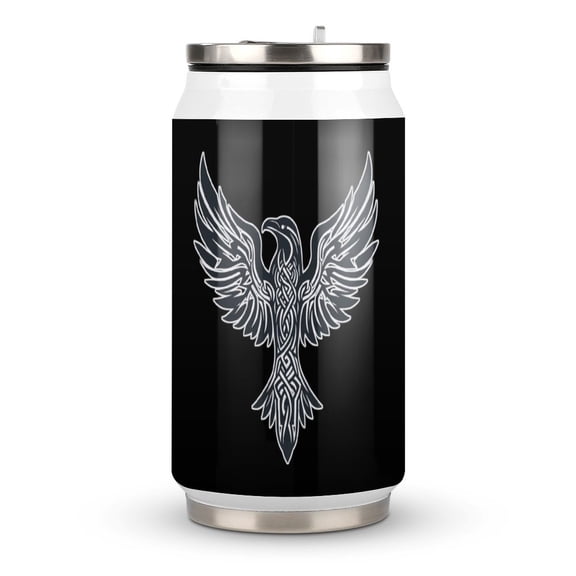 Viking Raven Totem Coffee Tavel Tumblers with Lid and Straw Stainless Steel Vacuum Insulated Mug Wine Glasses Tea Cup for Hot and Cold 300ml