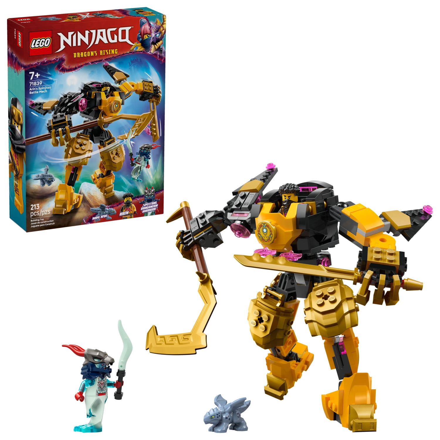 LEGO NINJAGO Arin’s Spinjitzu Battle Mech Building Toy - Ninja Building Set for Kids, Ages 7+ - With Arin, Baby Ryu, & Villain Minifigures - Gift Idea for Boys, Girls, & Dragons Rising Fans - 71839