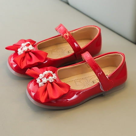 

NIUREDLTD Toddler Kids Grils Dress Shoes Children Shoes Fashion Flat Casual Shoes Leather Shoes Children Shoes Small Leather Shoes PU Leather Princess Shoes Red 34
