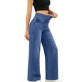 thumbnail image 2 of LWavelet Denim Pants Women Lightweight Wide Leg Jeans Summer Fall High Waisted Straight Leg Trousers with Pockets, 2 of 7