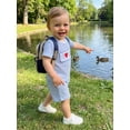 thumbnail image 4 of BemeyourBBs Toddler Baby Boys Summer Clothes Mothers Day Outfit I love Mom Letters Embroidery Short Sleeve Waffle Striped T Shirts with Pockets Shorts 2Pcs Set, 4 of 9