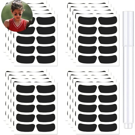 200 Pairs Eye Black Baseball Stickers for Kids Customizable Sports Face Eyeblack Sticker for Sport Fans on Game Day，Face Paint Breathable Eye Strips for Sports Occasion (Black)