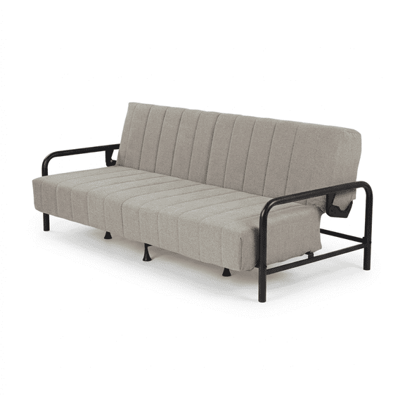 Modern Convertible Futon Sofa Bed, 78.7" Linen Upholstered Couch with Metal Frame & Armrests, Adjustable Sleeper Sofa for Living Room, Guest Room, Small Spaces, Grey