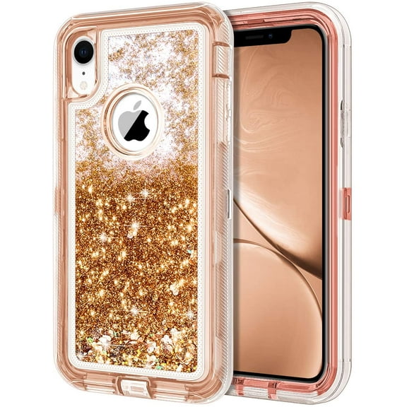 Entronix iPhone Xr Heavy Duty Glitter Case for Girls Women Liquid Bling Sparkle Shining Glitter Luxury Shockproof Quicksand Soft TPU Cover for iPhone Xr 6.1" Rose Gold
