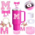 thumbnail image 1 of 6PCS Pink Stanley Cup Accessories Set, Initials Decorations for Stanley Cup 30oz 40oz, Includes Bow Straw Topper, Handle Charm, Letter Sticker, Silicone Boot, Spill Proof Stopper (Letter M), 1 of 5