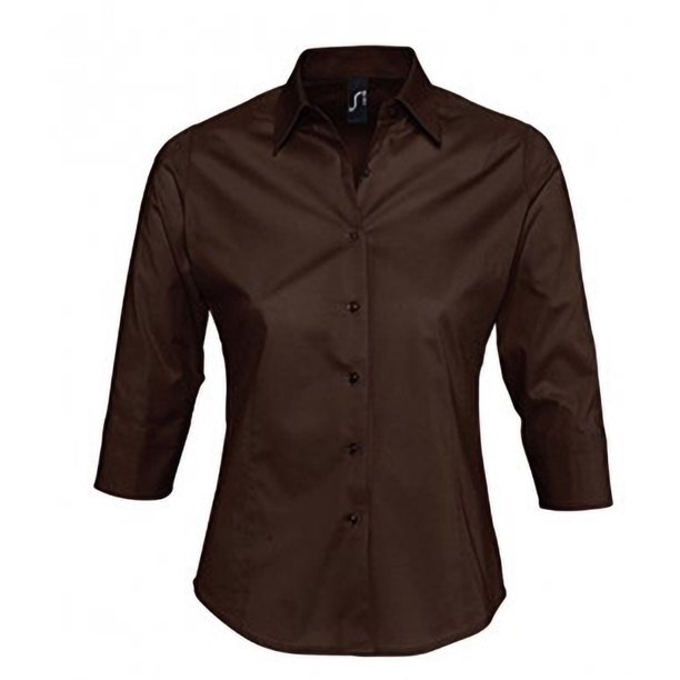 SOLS- Camisa de trabajo Effect entallada de manga tres cuartos para mujer (Marrón Oscuro)