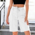 thumbnail image 2 of Bermuda Shorts for Women Trendy High Waist Knee Length Chino Long Shorts Drawstring Summer Casual Solid Color Short White, 2 of 7