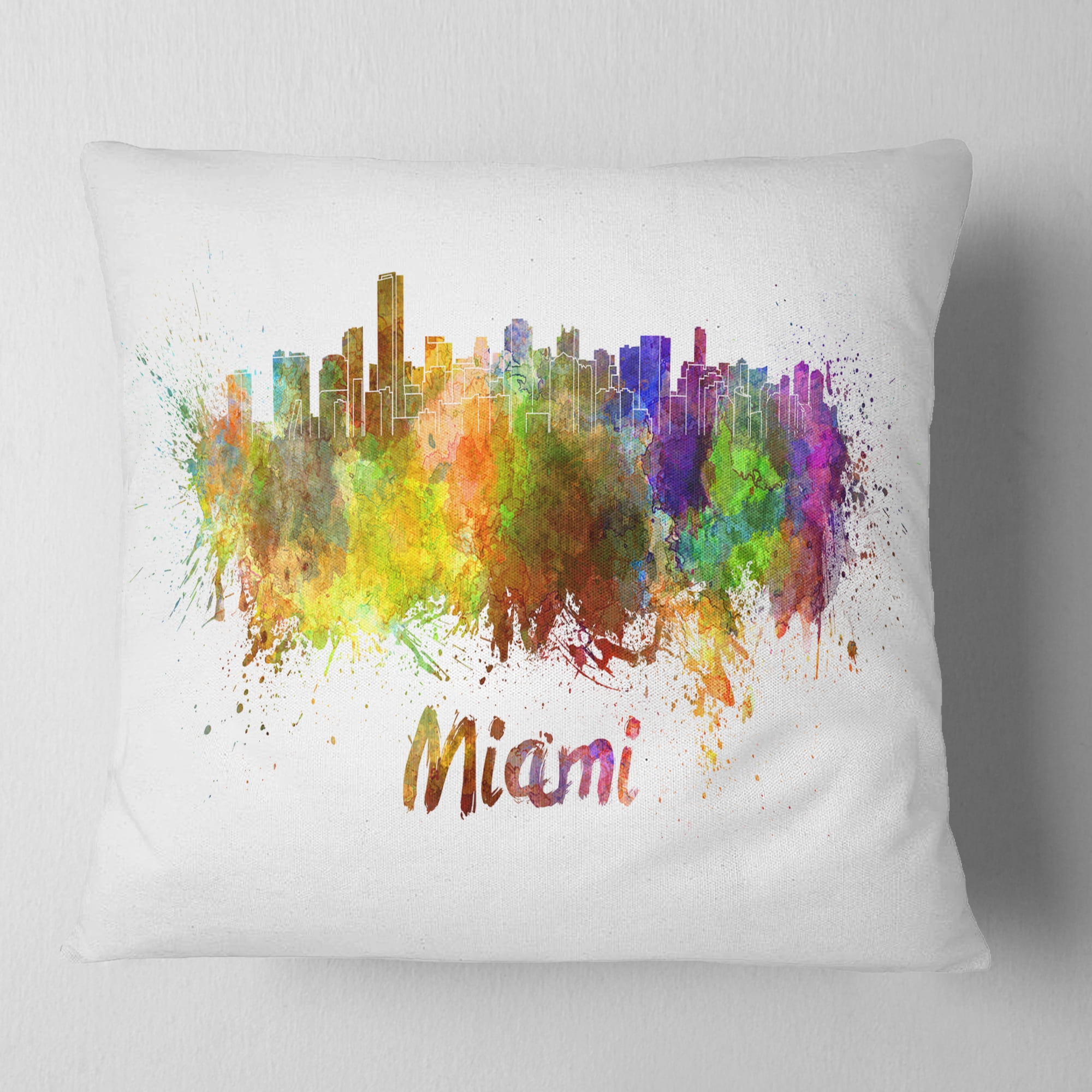 Designart Miami Skyline - Cityscape Throw Pillow - 16x16