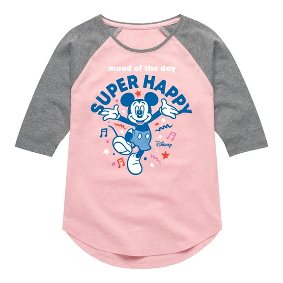 Disney - Mickey & Friends - Mood of the Day - Super Happy - Toddler And Youth Girls Raglan Graphic T-Shirt