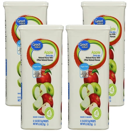 (12 Pack) Great Value Drink Mix, Sugar Free, Apple, 2.5 oz, 6