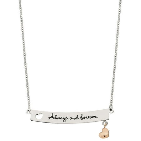 Stainless Steel Always & Forever Bar with Heart Charm Pendant, 18