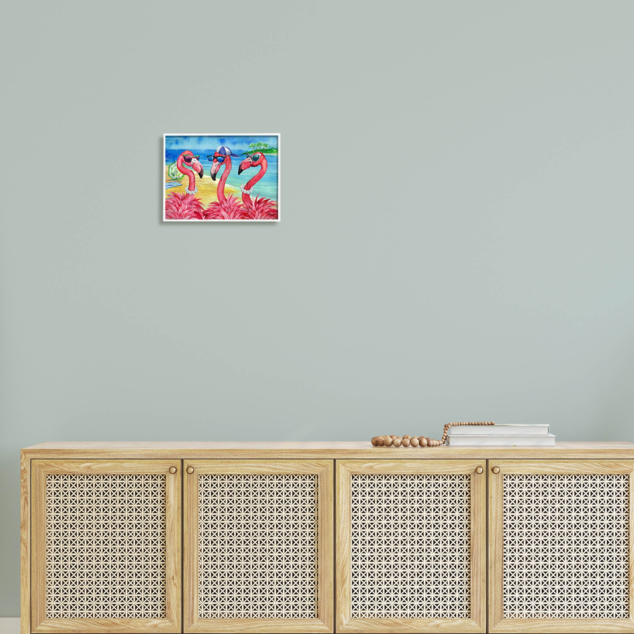 Stupell Industries Flamingo Friends Tropical Island Coast Graphic Art White Framed Art Print Wall Art, Design by Paul Brent