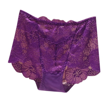 BYHONG Ladies  Lace Sexy Solid Color Transparent Mid High Waist Plus Size Triangle Pants Womens Panties PP1 L