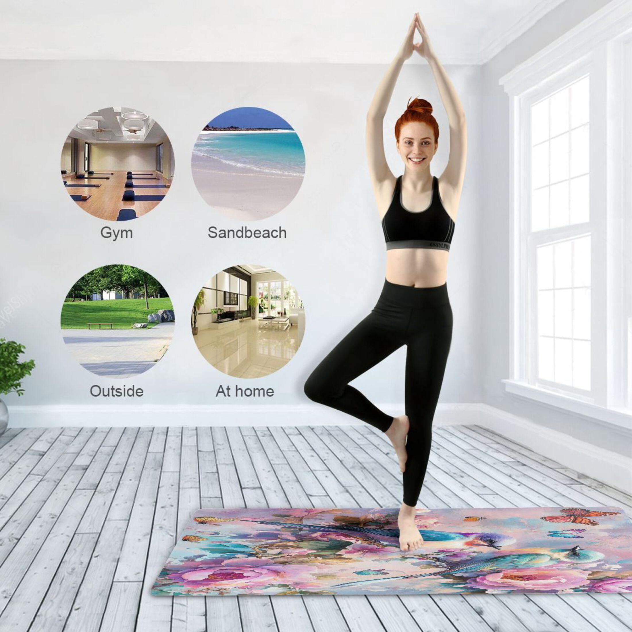 BZSMCE Yoga Mat Women Cute Birds and Flowers Artwork Fitness Mat
