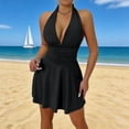 thumbnail image 5 of AnuYalue Womens Sleeveless Ruched Halter Short Dress Tie Back Sundress Deep V Neck Ruffle Party Dresses Prom Gowns, 5 of 6