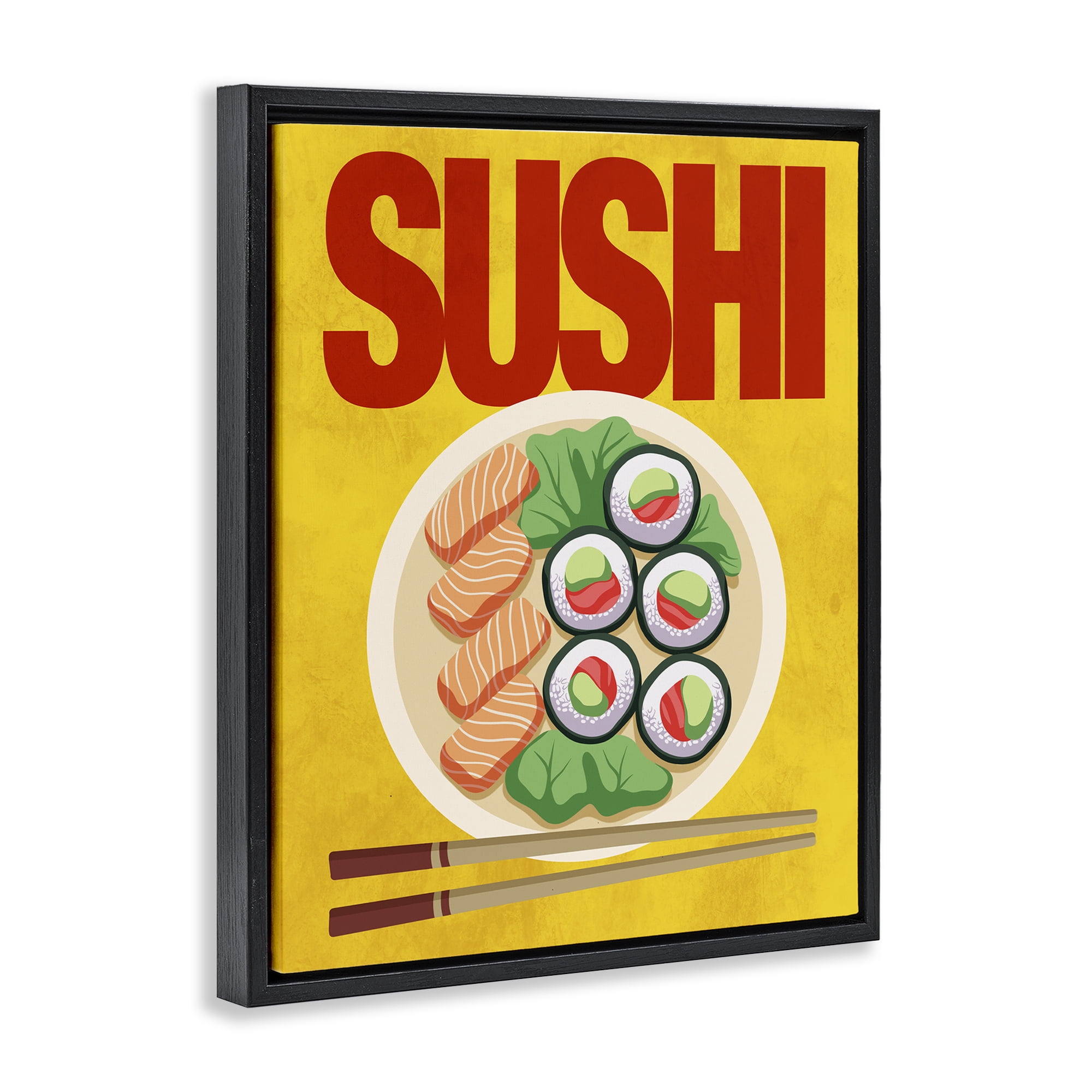 Stupell Industries Bright Sushi & Chopsticks Black Framed Floater Canvas Wall Art, design by Marcus Prime