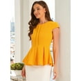 thumbnail image 2 of DARING DIVA Women's Elegant Round Neck Solid Color Cap Sleeve Blouses S Yellow, 2 of 6