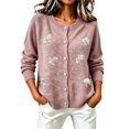 thumbnail image 2 of WCJM Women's Casual Outerwear Cardigan Long Sleeve Button Down Crewneck Knit Fall Top (Light Pink,L), 2 of 5