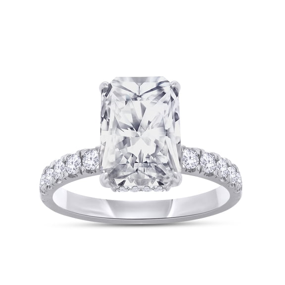 AFFY Hidden Halo Solitaire Engagement Ring for Women, 3.50 Carat (ctw) Rectangular and Round IGI Certified Lab Grown Diamond Ring in 10K Solid White Gold Jewelry Gift for Her Size-4