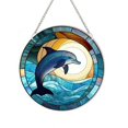 thumbnail image 1 of Dolphin Stained Acrylic Window Hanging Ornament, Ocean Themed Decor Hanging with Chain,for Indoor Outdoor Decor,(11.8In), 1 of 5