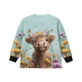 thumbnail image 5 of Xoenoiee Highland Cattle Butterfly Flower Print Girls Oversized Sweatshirt Long Sleeve Crewneck Pullover Casual Soft Fleece Top for Fall Winter Fashion Y2K Outfits, 13-14 Years, 5 of 7