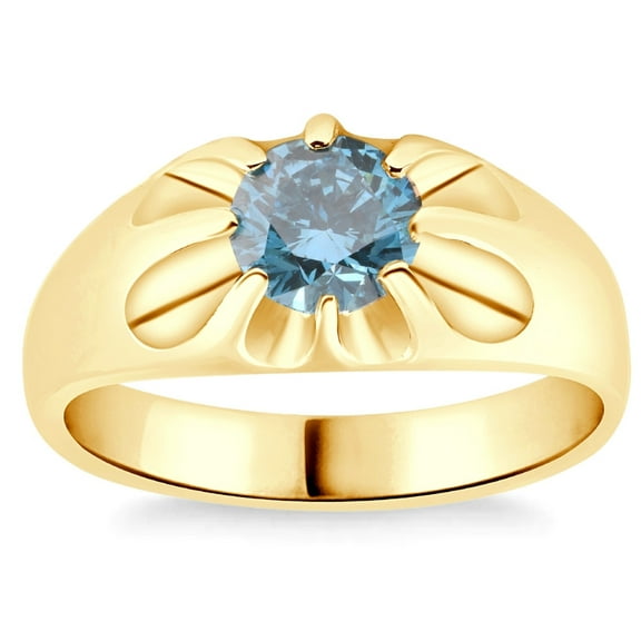 Pompeii 2Ct Blue Diamond Men's Belcher Solitaire Ring Gold High Polished Lab Grown