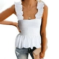 thumbnail image 5 of Tank Top For Women Athletic Frill Smocked Crop Tie Shoulder Strap Stretchy Comfortable Breathable Trendy Beach Plus Size Tops, 5 of 7