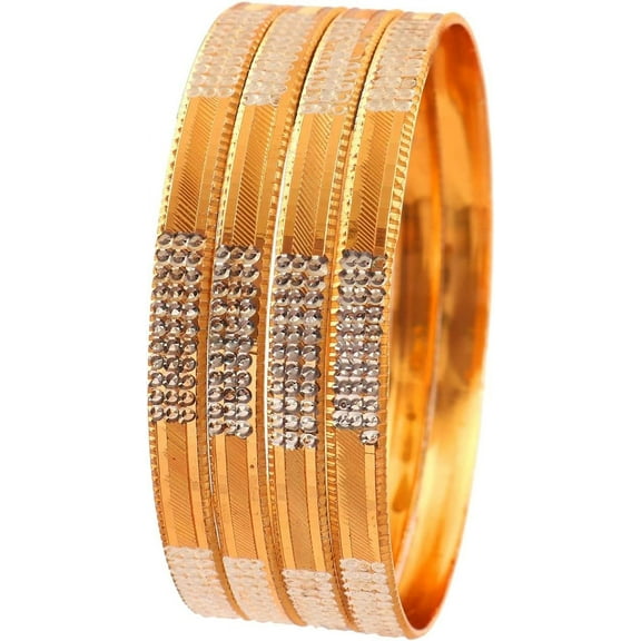 Pallavi Creation Indian Gold Bangles 4 Piece Two Tone Gold Plated Daily Use Handmade Work Fashion Jewelry for Women & Girls