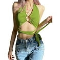 thumbnail image 2 of hirigin Womens Fashion Sexy Vest Hollow Bandage Solid Color Exposed Navel Halter Camisole, 2 of 5