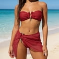 thumbnail image 3 of PWPSG Metal Accent Bandeau Bikini Three Piece Swimsuit with Matching Sheer Skirt Cover Up Red L, 3 of 8