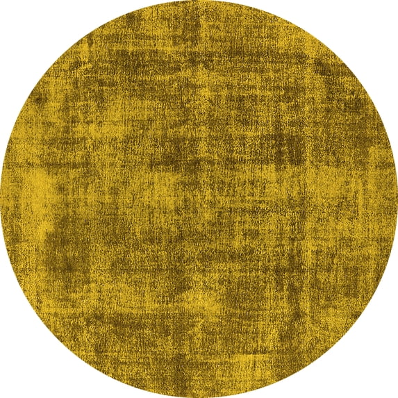 Ahgly Company Machine Washable Indoor Round Oriental Yellow Industrial Area Rugs, 5' Round