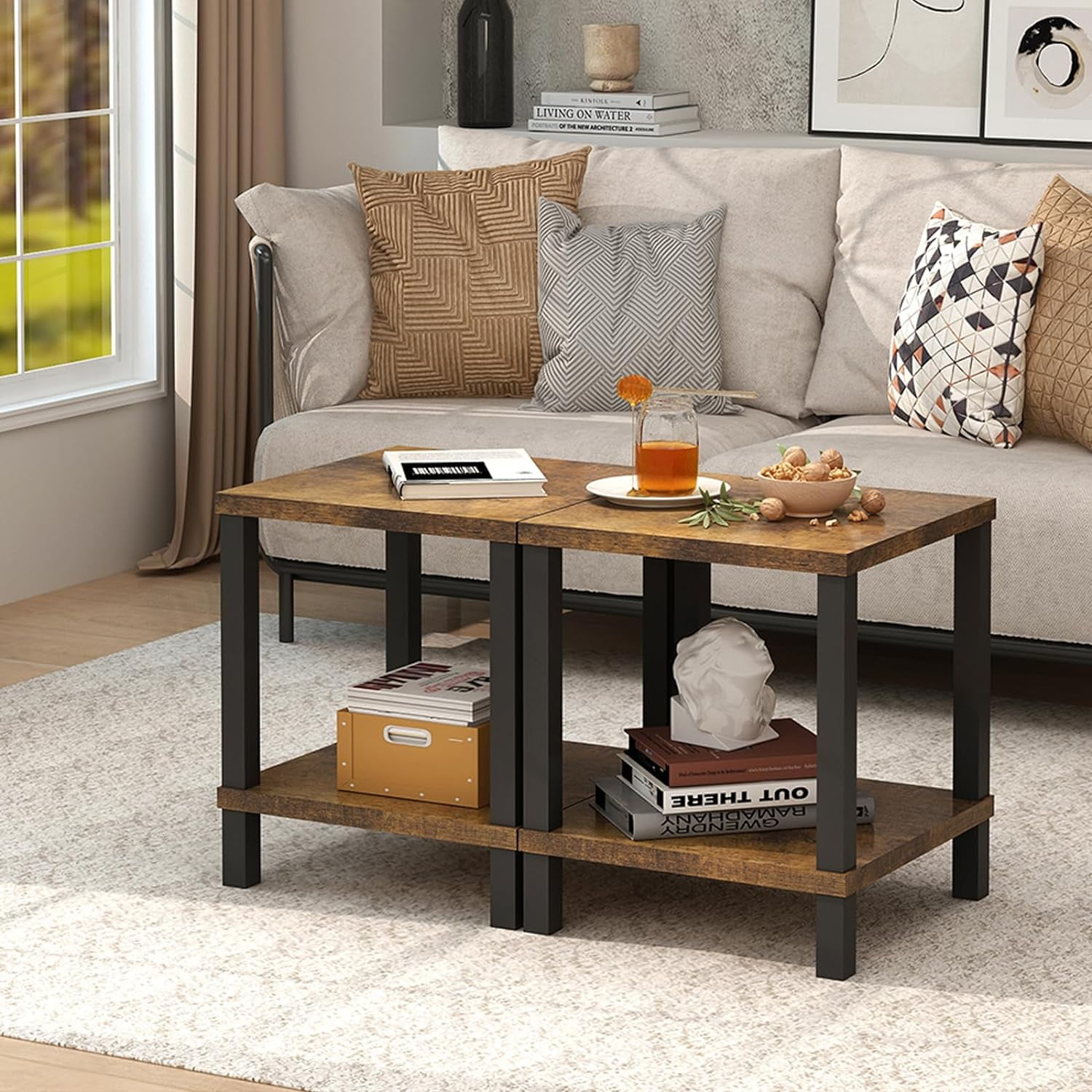 End Table, Side Table 20 Inch Square, Easy Put Together, No