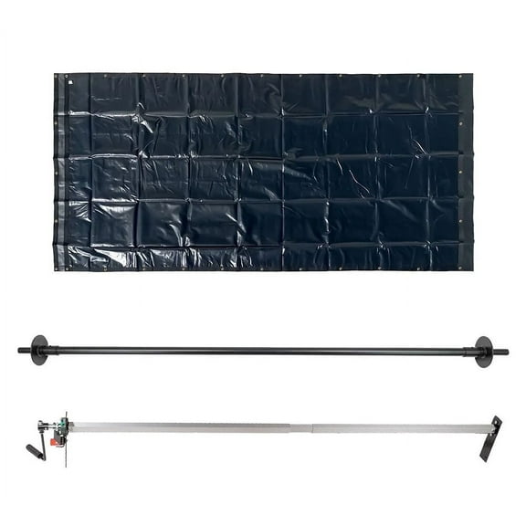 Dump Truck Tarp Kit 8' x 10' Asphalt Vinyl Tarp w/Double Pocket & Manual Cab Level Hand Crank Tarp Roller Kit and Rear Anti-SAIL TARP Retention Bow Set
