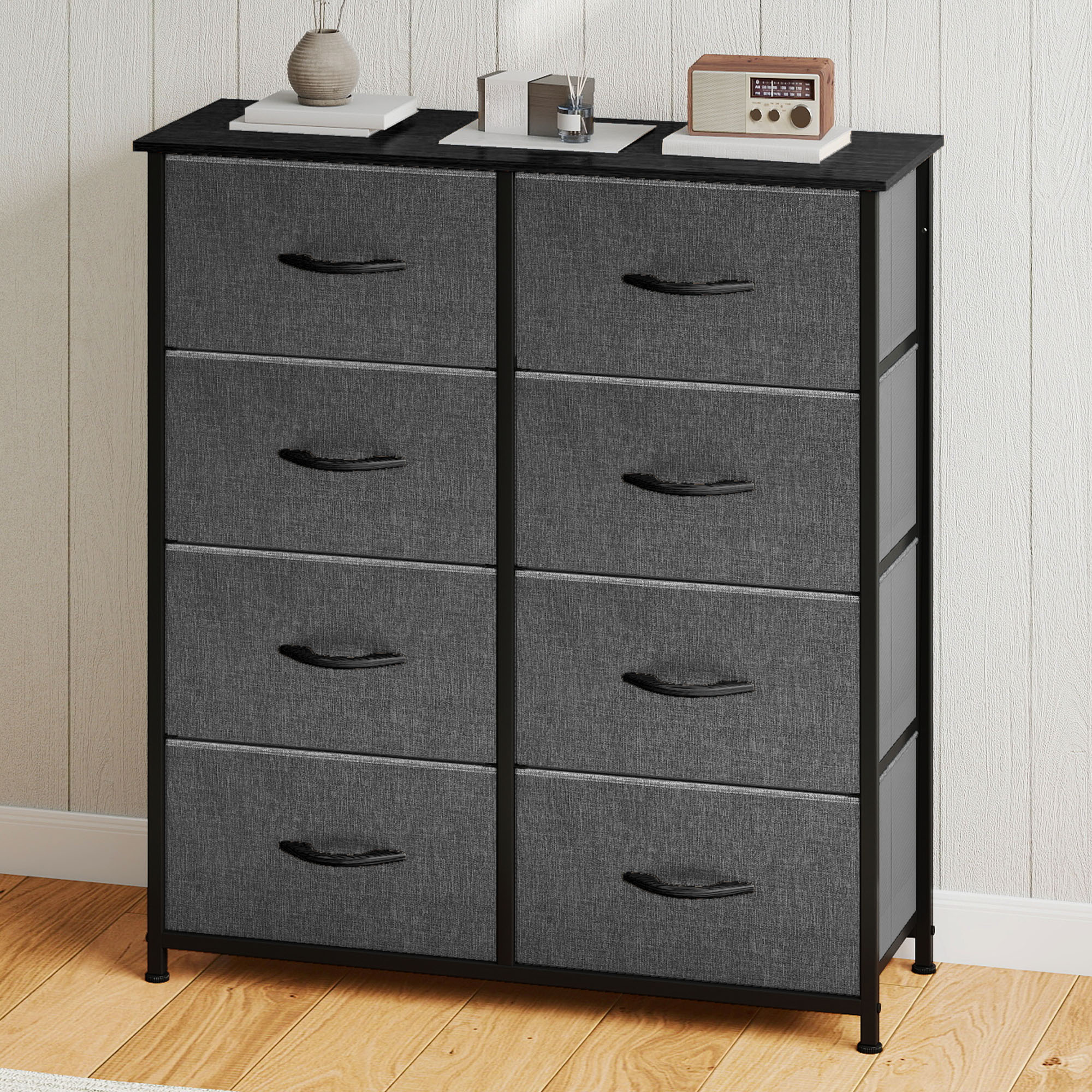 Uforic 8 Drawer Dresser Chest of Drawer Dressers for Fabric Storage Dressers for Living Room Black Gray