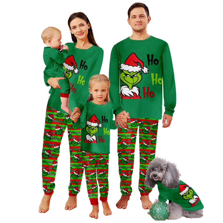 FUNIER Family Christmas Pajamas Sets Christmas Santa Monster Cartoon Print  Sizes for Adult-Kids-Baby-Pet 2 Pieces Top and Pants Bodysuits Pajamas Sets  