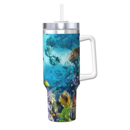 

Daiia Corals and Tropical Fish Printed 40 oz Tumbler with Handle Ice Bully Insulated Tumbler 2 in 1 Lid Insulated Water Bottle Stainless Steel Travel Coffee Mug
