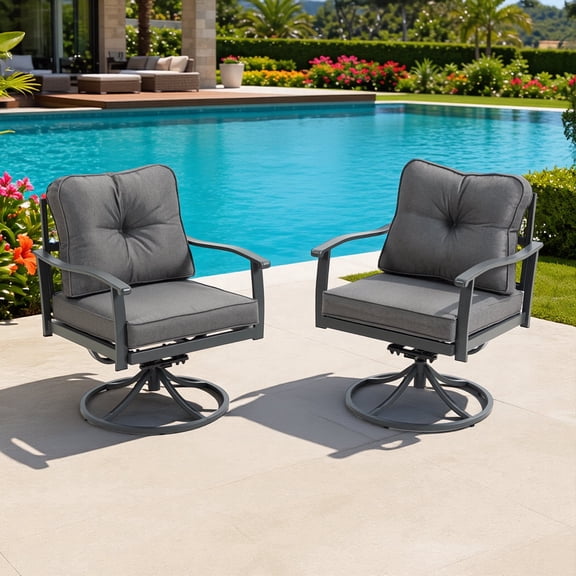 DELMANGO Outdoor Patio Furniture Set, Outdoor Rocking Patio Sofa Chairs - 2 PCS Rocking Armchairs, Patio Seating with High Back Deep Seat for Porch Deck Balcony, Grey