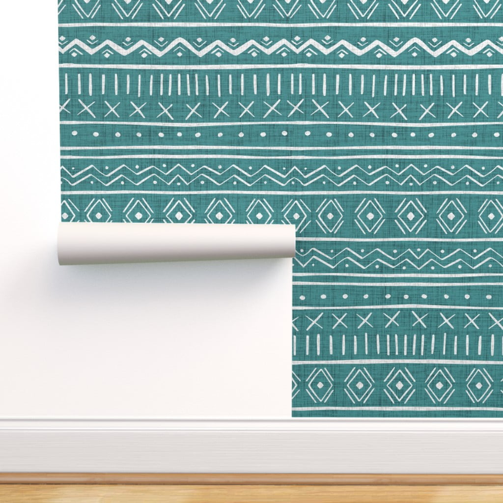 Peel & Stick Wallpaper Swatch - Mudcloth Light Teal Modern Abstract Mod