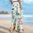 thumbnail image 3 of Hvot&aat Boho Pants for Women Floral Print Wide Leg Pants Elastic Waist Drawstring Summer Beach Baggy Trousers, 3 of 5