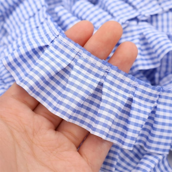 Triani 5Yards Gingham Ruffle Pleated Lace Trim 1.57" x5yd Gathered Lace Ribbon Ruffle Ribbon Trim Wavy Lace Edge Trim for Home Decor Merch rafts Embellishment(Blue)