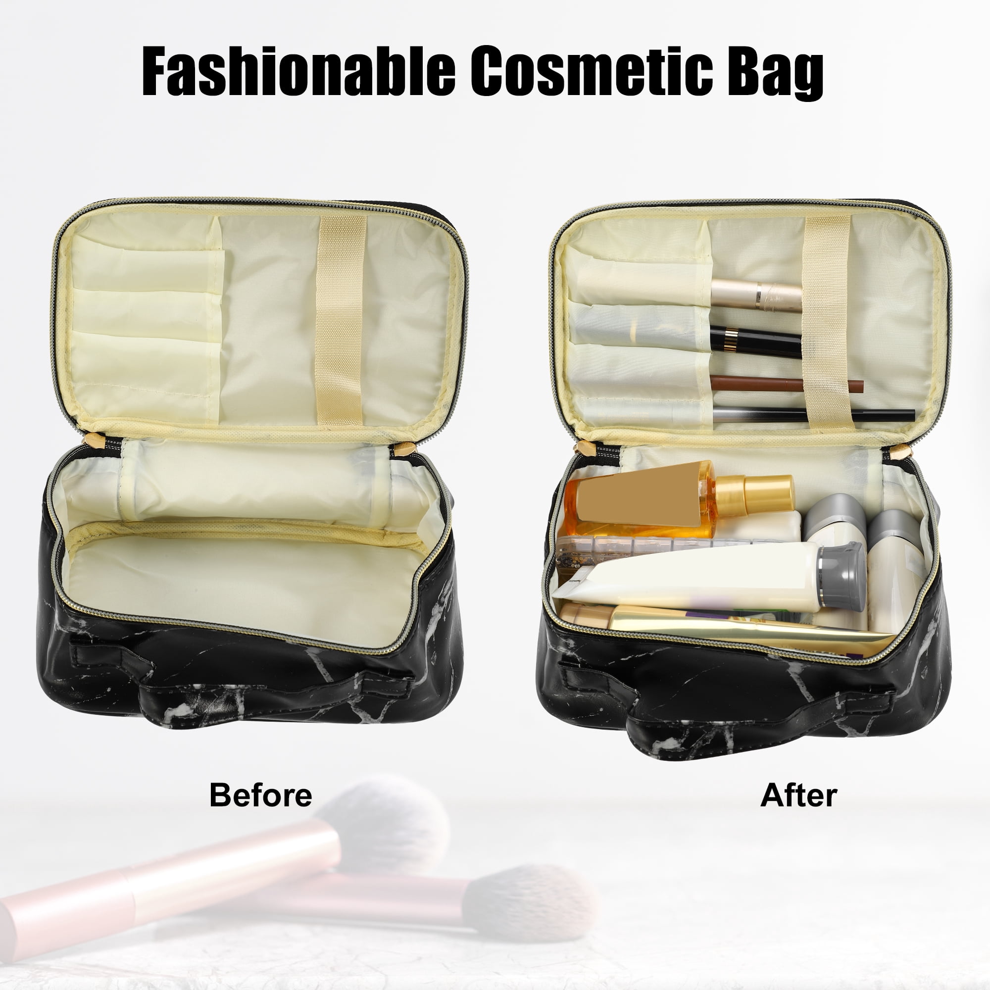 Unique Bargains Floral Makeup Bag Zipper Flower Cosmetic Pouch Black