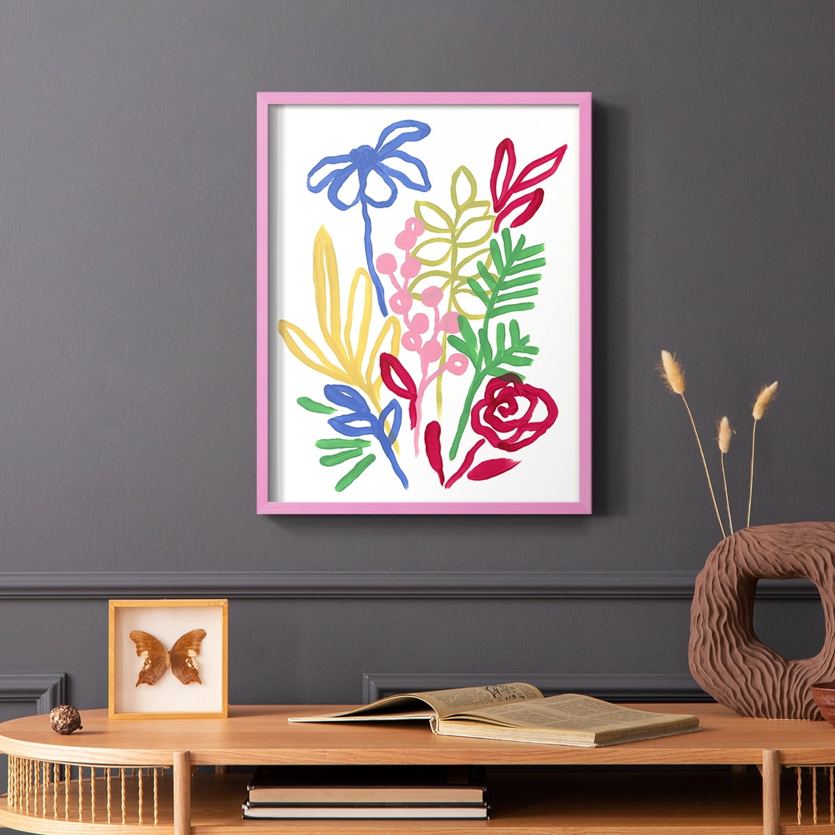 Bold Brushstroke Blooms I Framed Print in Pink Solid Wood Framed Print No Nail Hanging