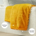 thumbnail image 3 of PAVILIA Fleece Throw Blanket for Couch with Pom Pom Fringe, Mustard Yellow, Soft Cozy Fuzzy Flannel Blanket for Sofa Bed, Large Lightweight Plush All Season Throw, 60x80 Inches, 3 of 9