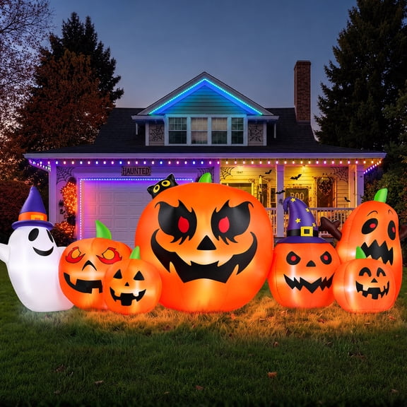 Firstness 7.9FT Halloween Inflatable Pumpkins Ghost with Lights, Halloween Blow Ups Outdoor Decoration for Party