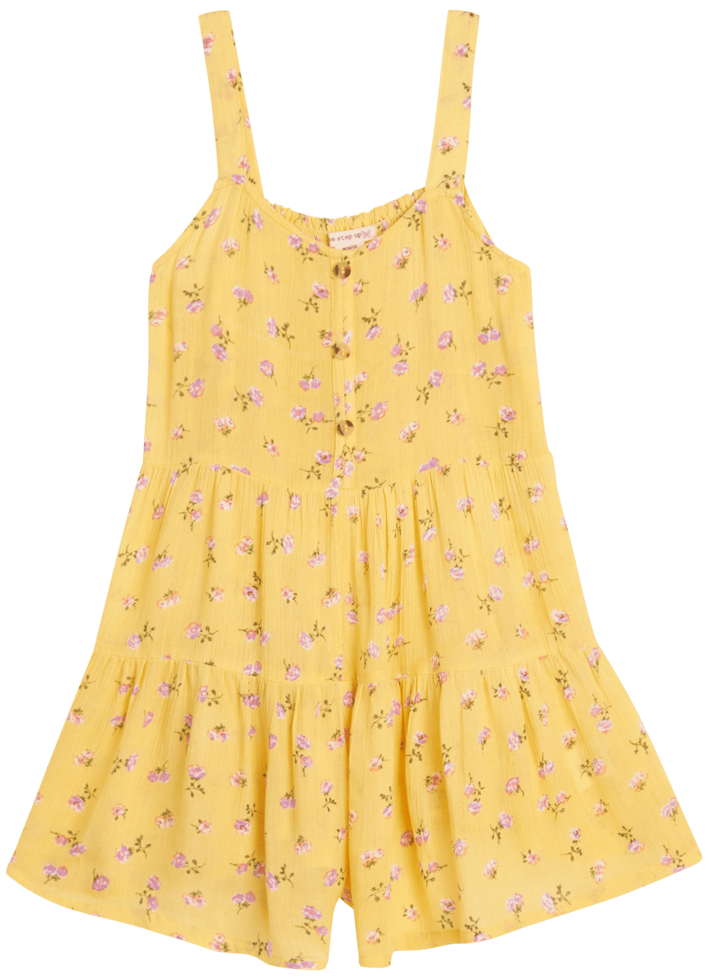 One Step Up Girls' Romper Button Down Crinkle Crepe Tiered Romper (7