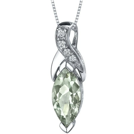 1.50 Carat T.G.W. Marquise Cut Green Amethyst Rhodium over Sterling Silver Pendant, 18